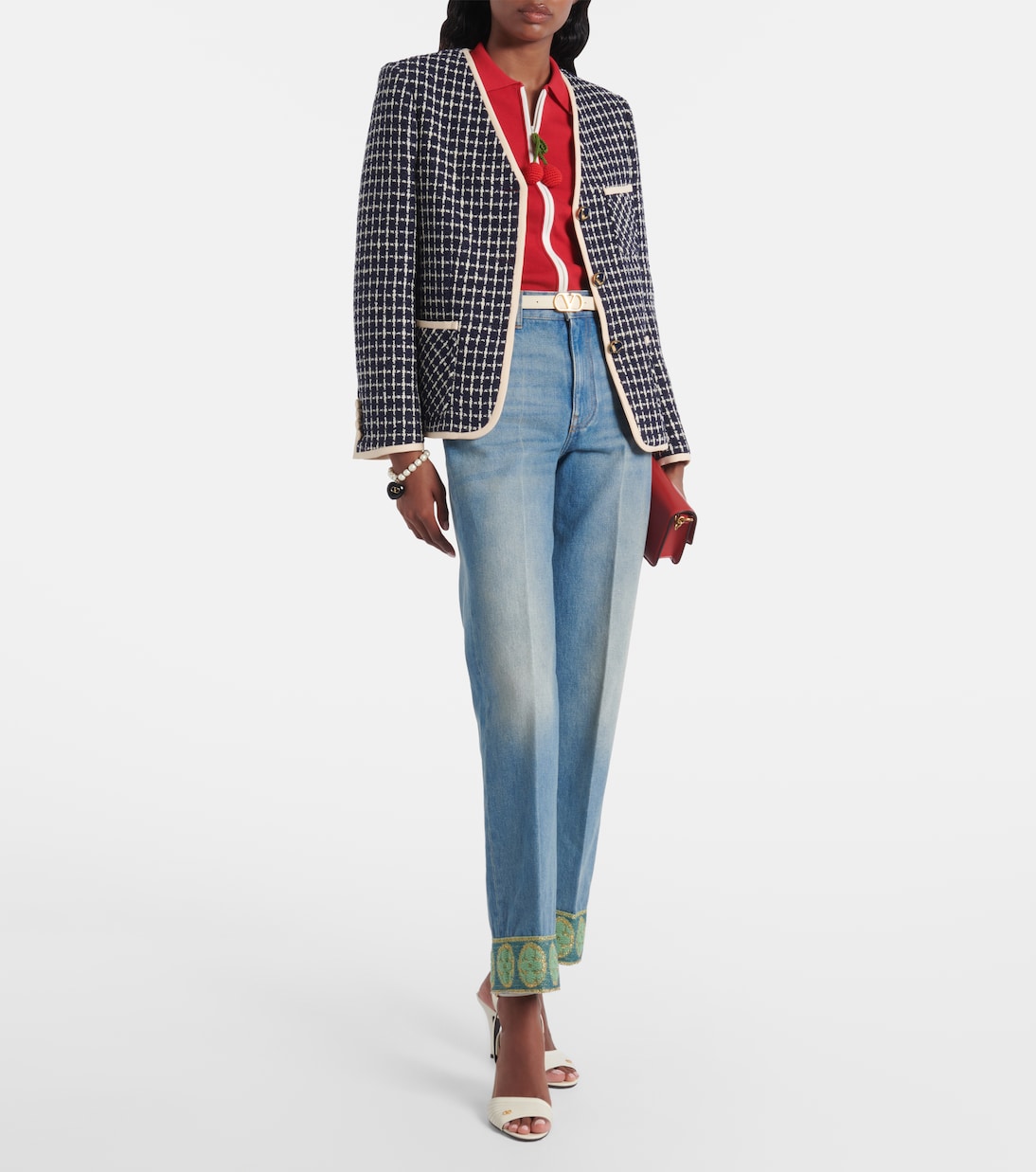 Jacquard-trimmed straight jeans | Valentino