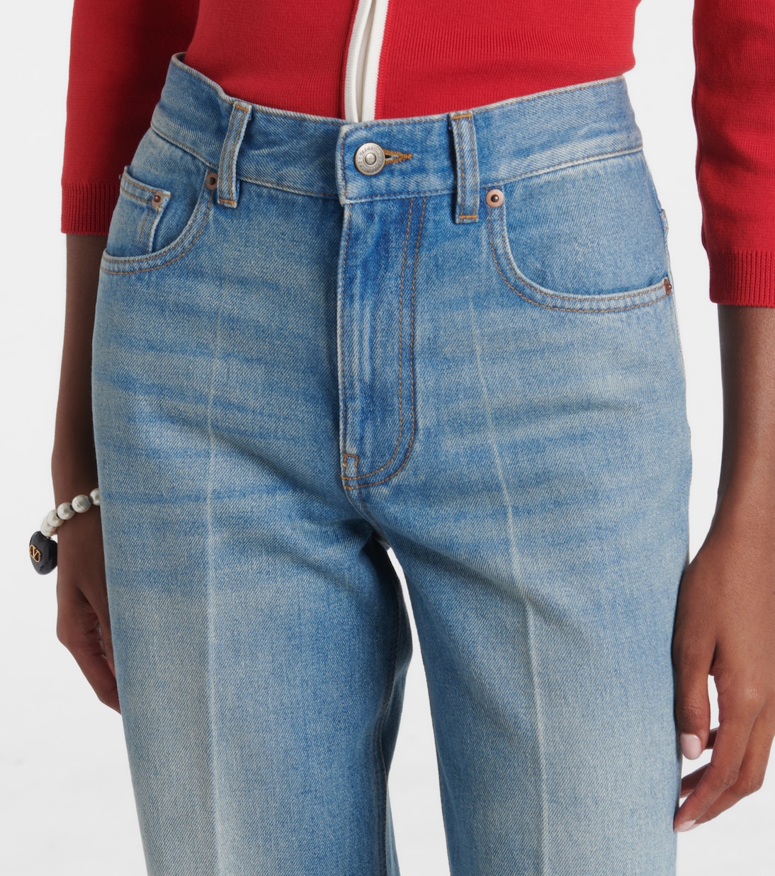 Jacquard-trimmed straight jeans | Valentino