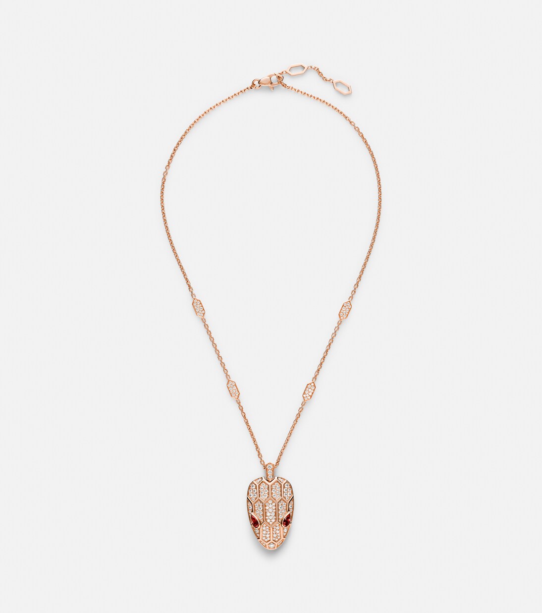Serpenti Seduttori 18kt rose gold pendant necklace with diamonds and rubellites | Bvlgari