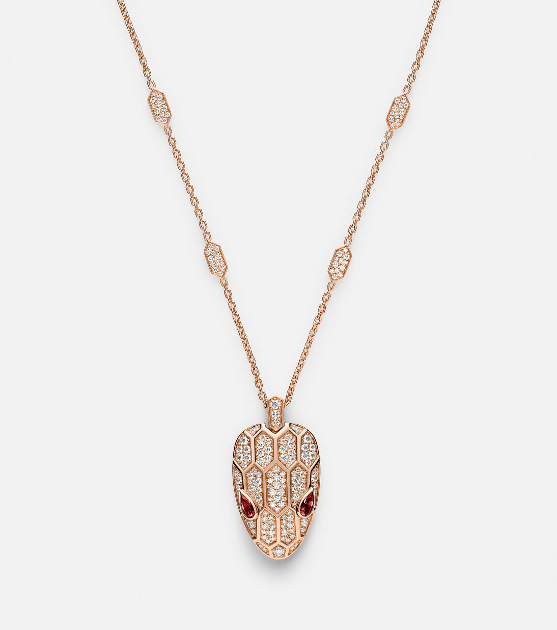 Serpenti Seduttori 18kt rose gold pendant necklace with diamonds and rubellites | Bvlgari