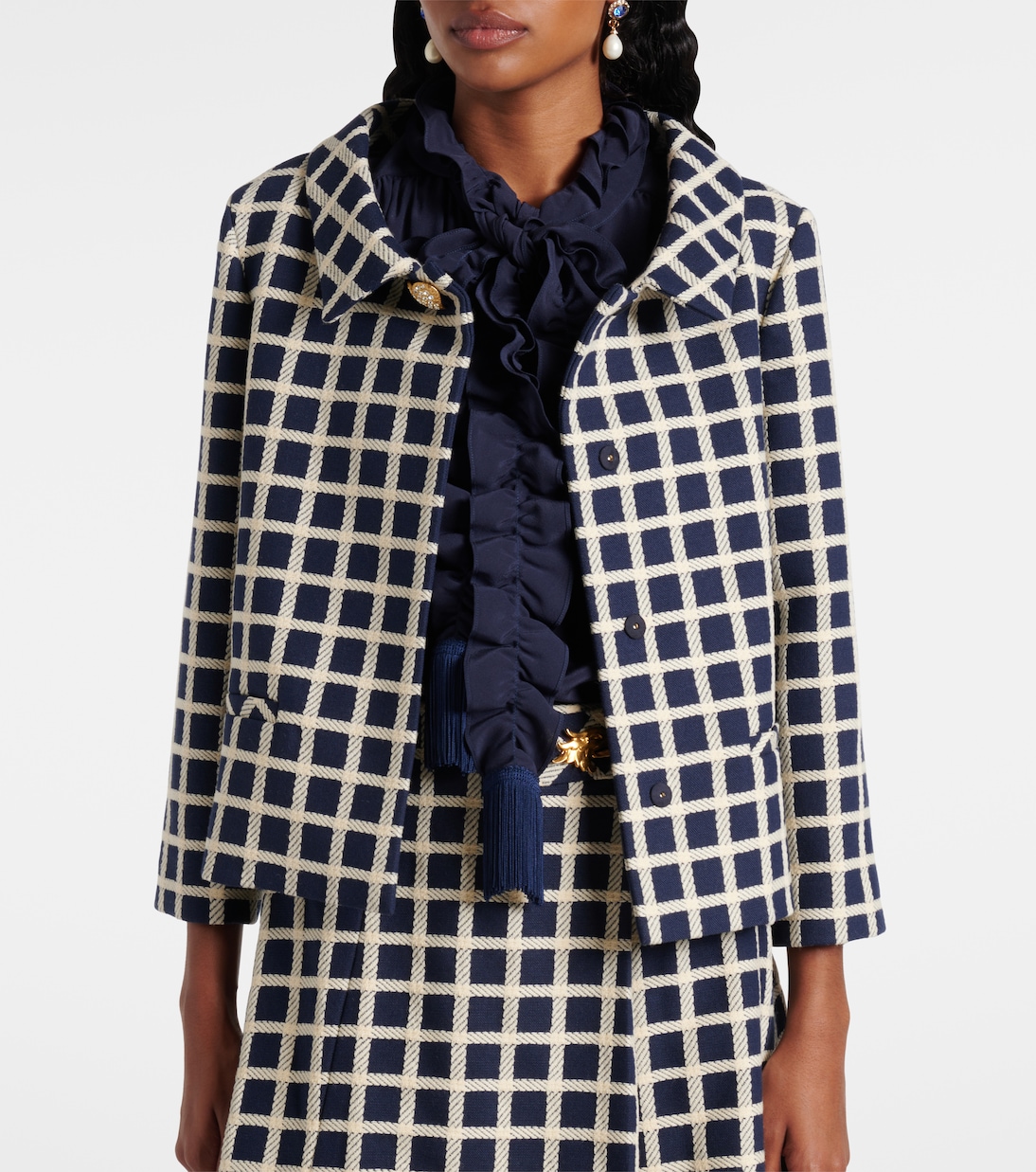 Checked wool and cotton-blend jacket | Valentino
