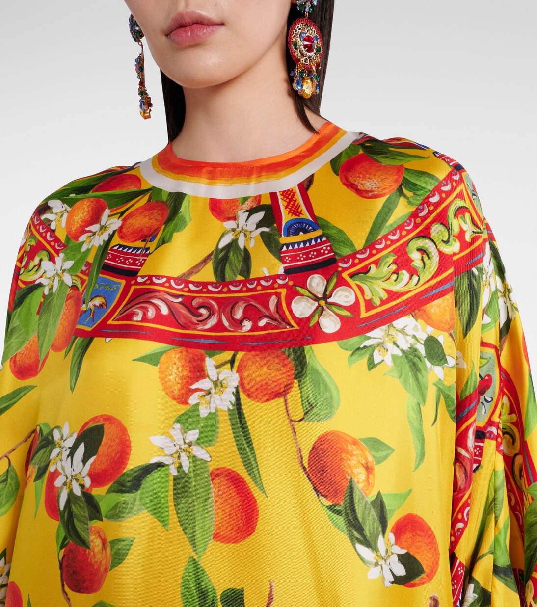 Abito lungo in seta con stampa | Dolce&Gabbana