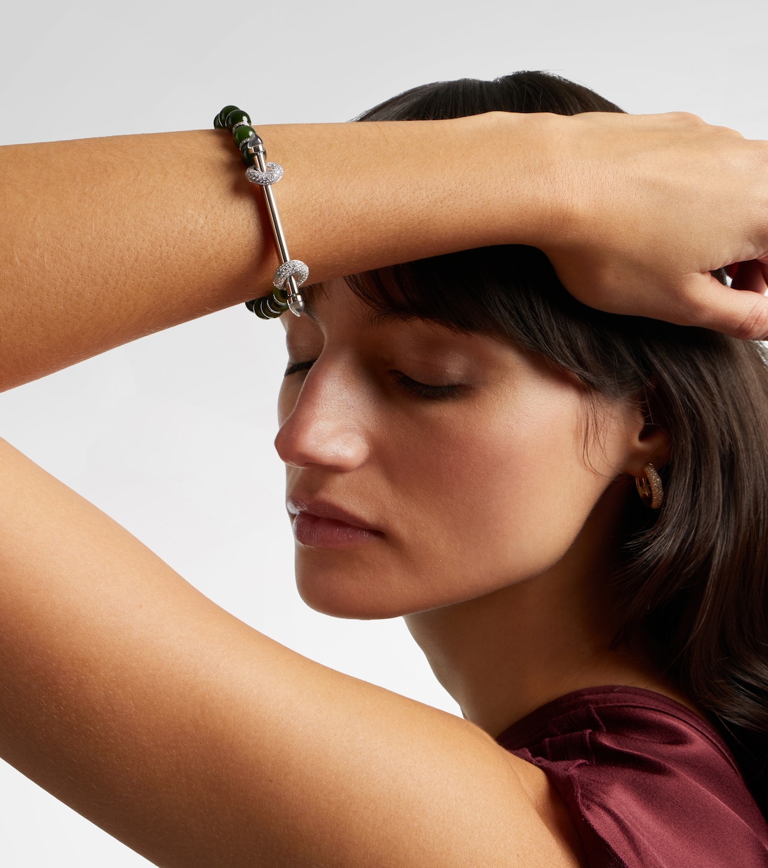 Armband Chakra aus Jade mit 18kt Weißgold (750/1000), Diamanten und Quarz | Ananya