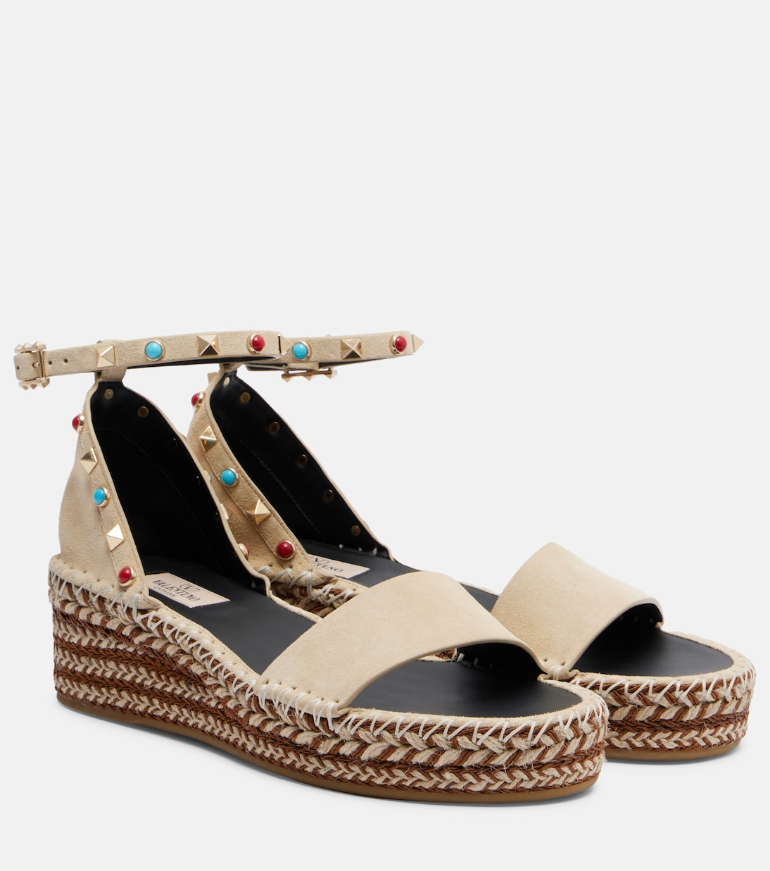 Espadrille-Sandalen Rockstud aus Veloursleder | Valentino Garavani