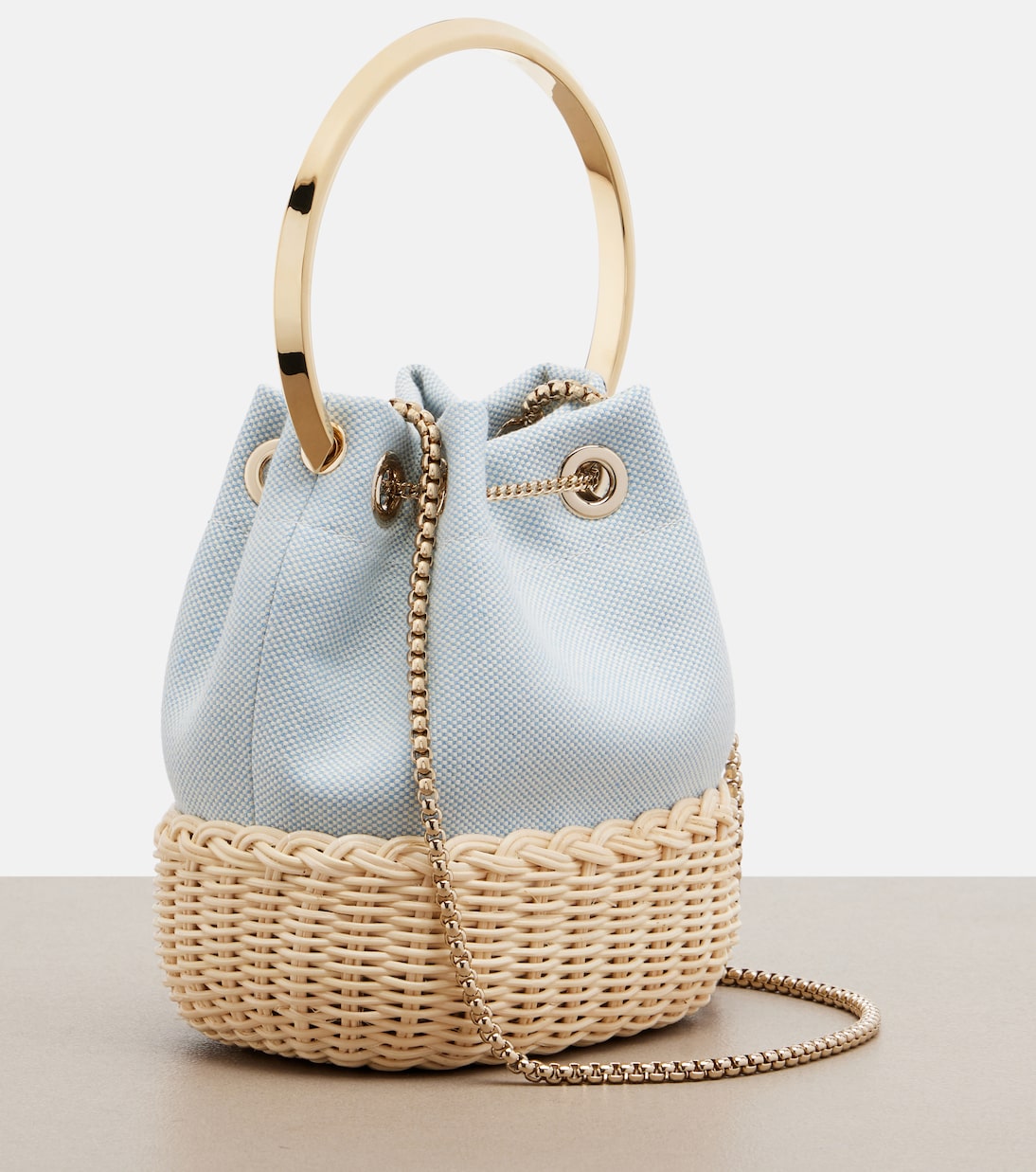 Sac seau Bon Bon Small en toile et osier | Jimmy Choo