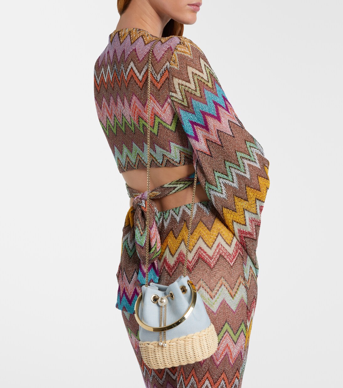 Sac seau Bon Bon Small en toile et osier | Jimmy Choo