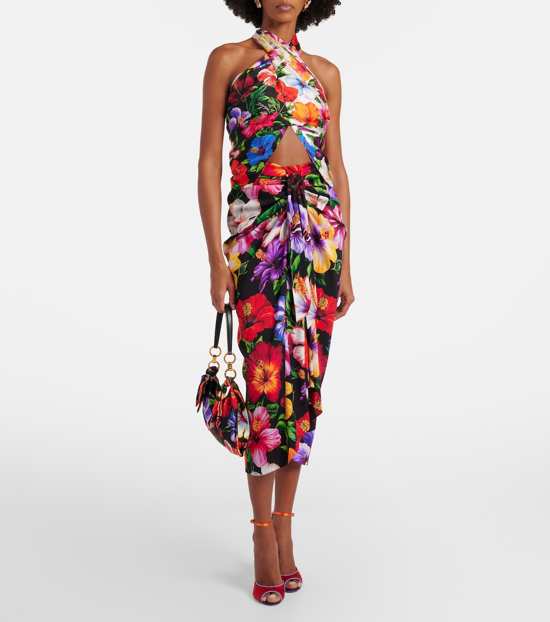 Draped floral silk-blend midi skirt | Dolce&Gabbana