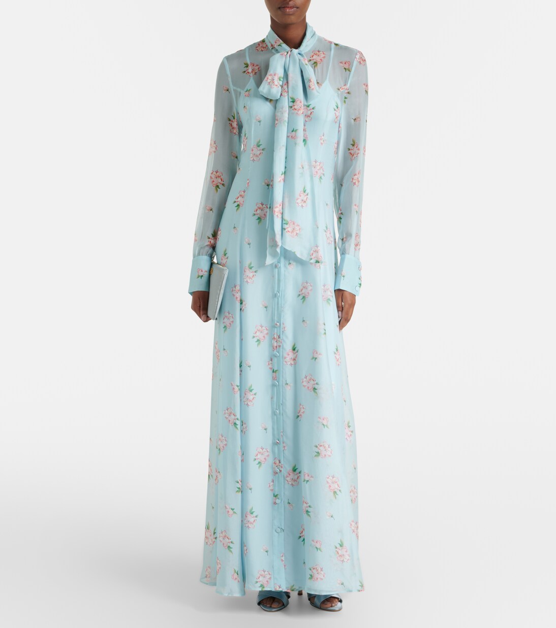 Lilith bow-detail floral chiffon maxi dress | Leo Lin