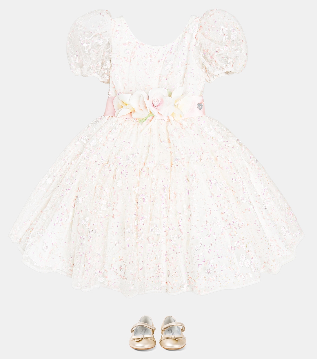 Ludovica embellished puff-sleeve tulle dress | Monnalisa