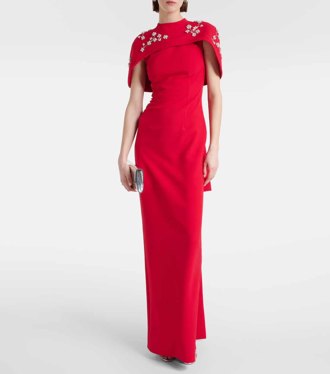 Robe longue brodée en crêpe | Safiyaa