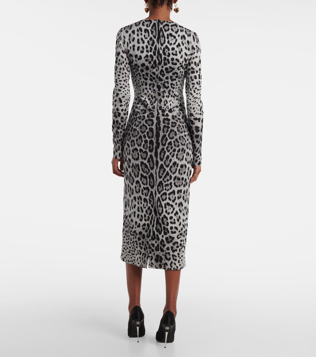 Robe midi en soie mélangée à motif léopard | Dolce&Gabbana