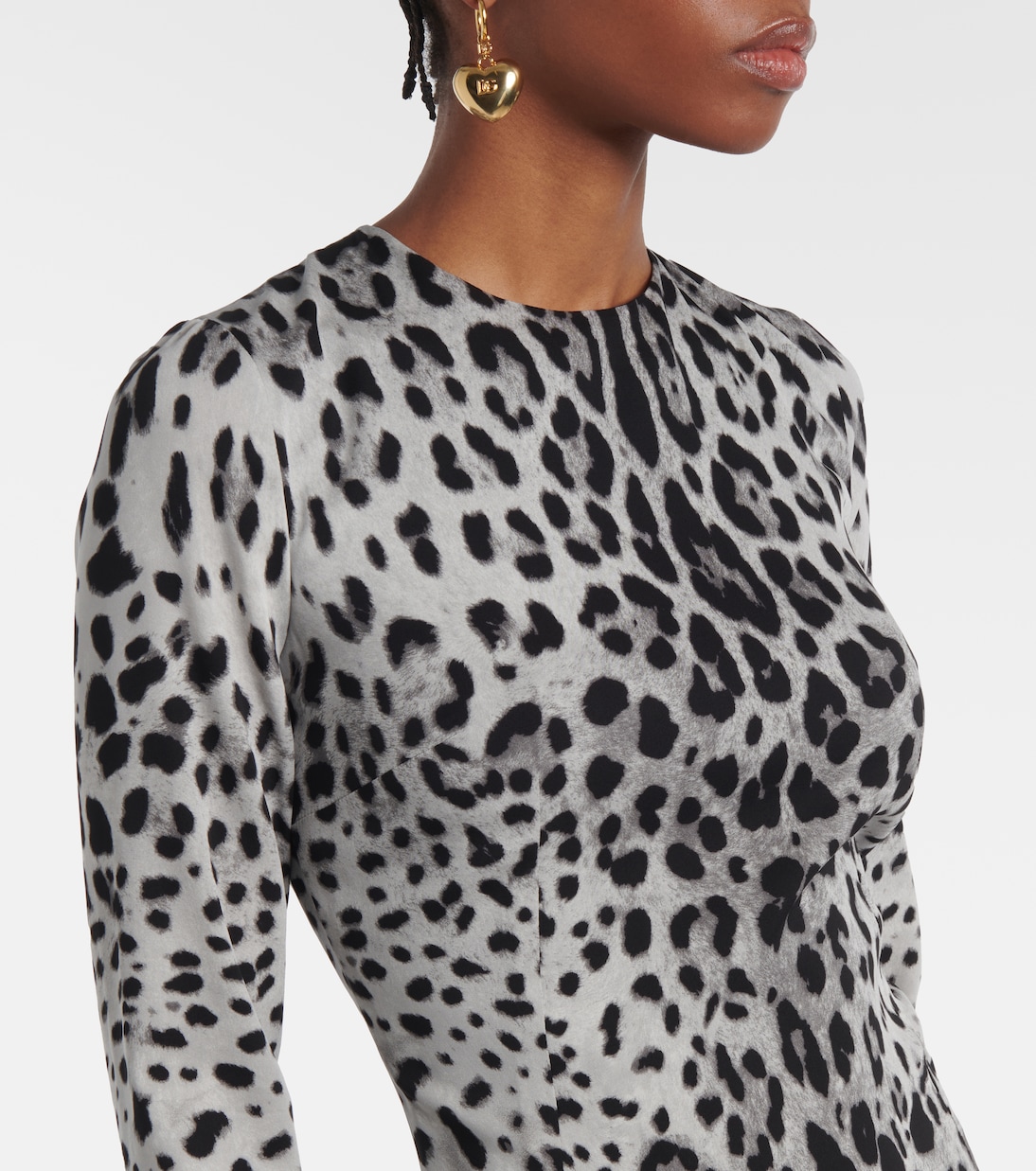 Robe midi en soie mélangée à motif léopard | Dolce&Gabbana