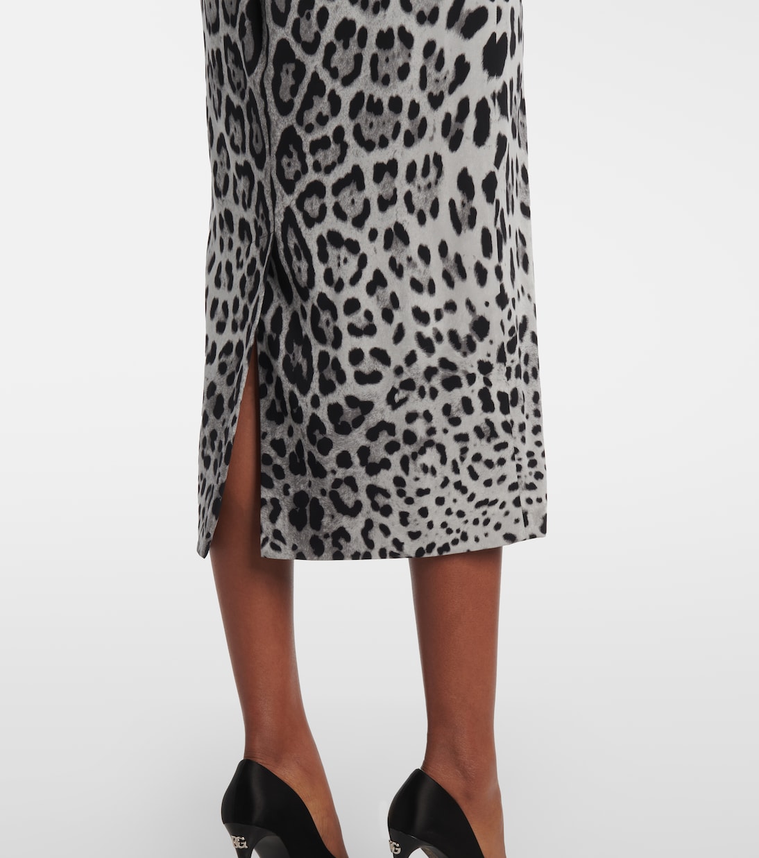 Robe midi en soie mélangée à motif léopard | Dolce&Gabbana
