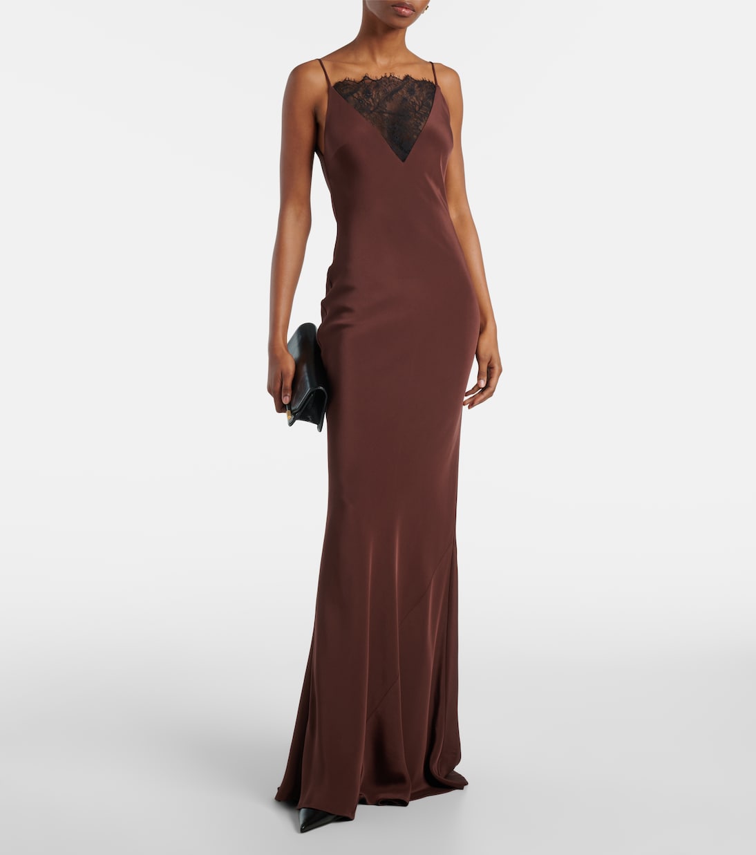 Abito lungo in raso di seta con pizzo | Roland Mouret