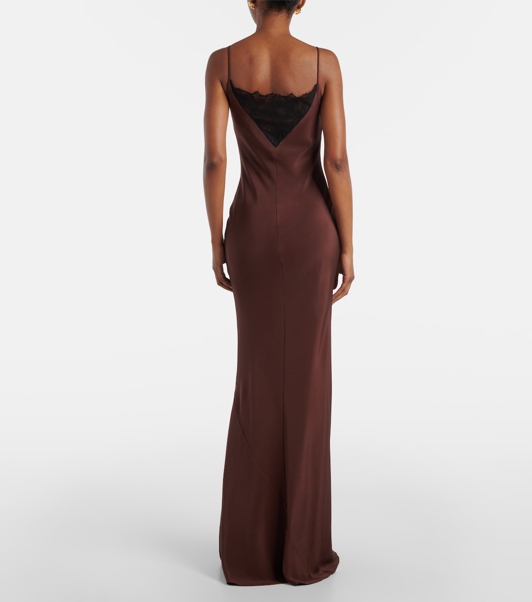 Abito lungo in raso di seta con pizzo | Roland Mouret