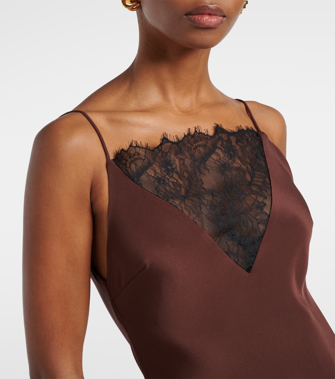 Abito lungo in raso di seta con pizzo | Roland Mouret