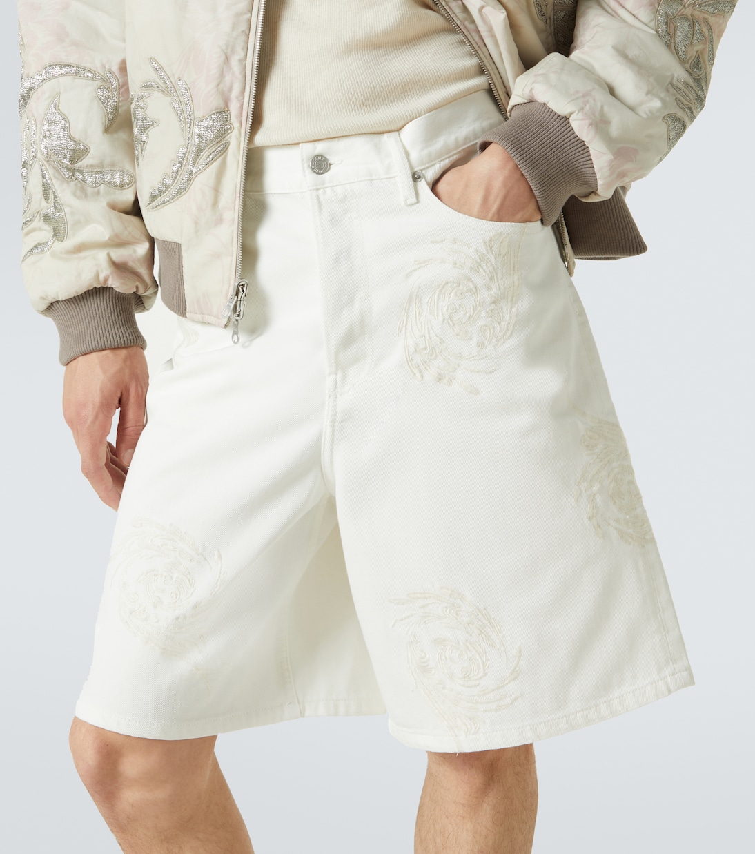 Embroidered denim Bermuda shorts | Dries Van Noten