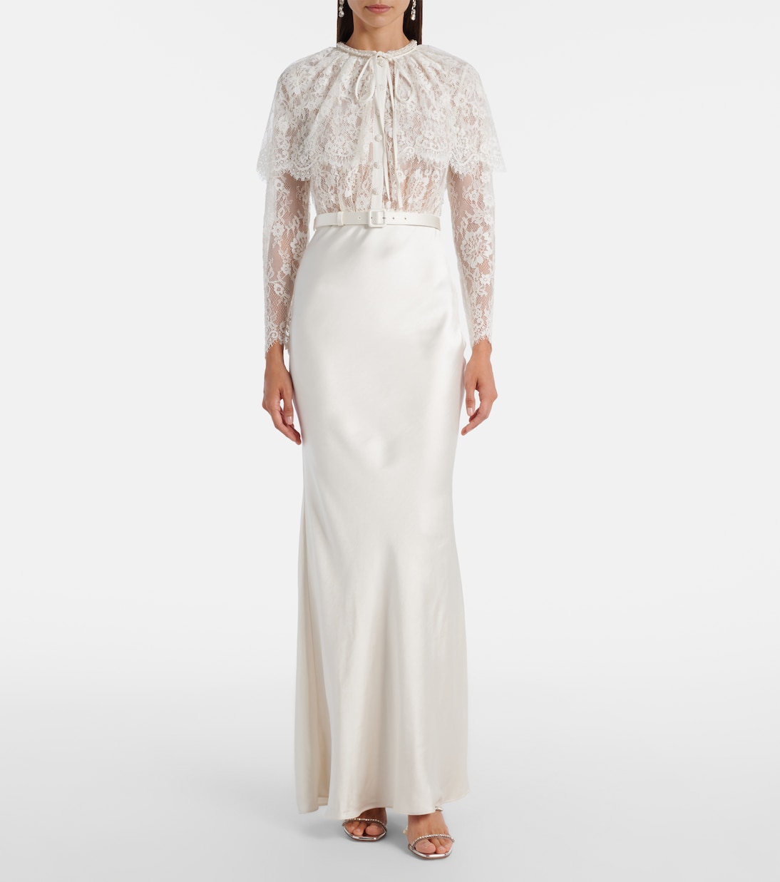 Caped lace and satin maxi dress | Self-Portrait