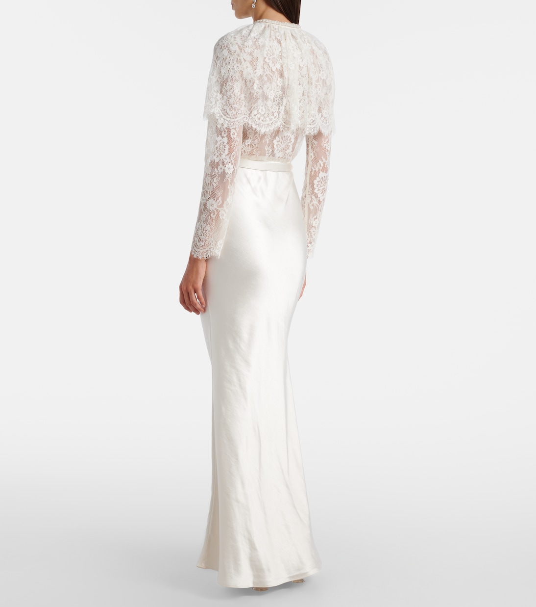 Caped lace and satin maxi dress | Self-Portrait