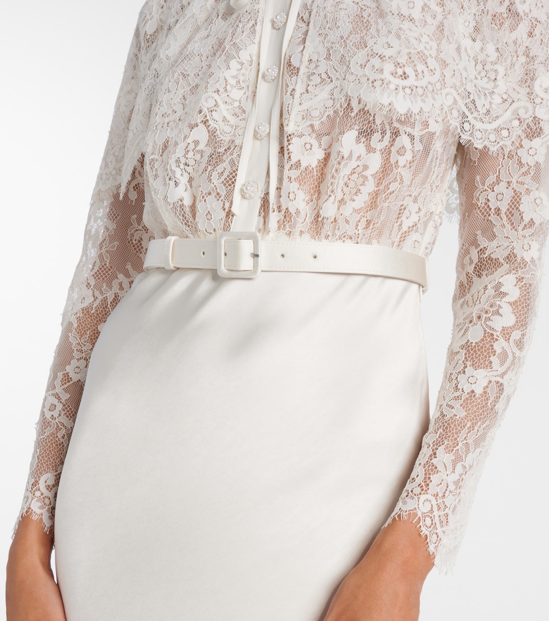 Caped lace and satin maxi dress | Self-Portrait