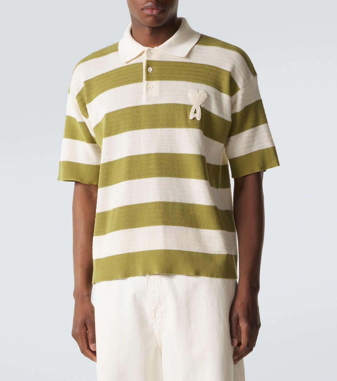 Ami de Cœur striped cotton polo shirt | Ami Paris