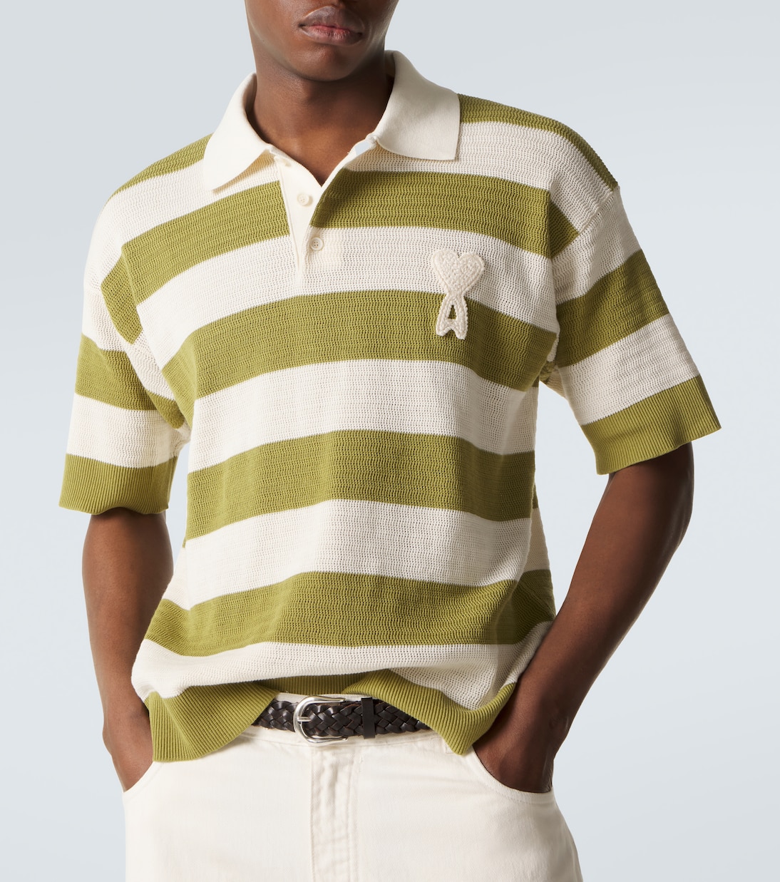Ami de Cœur striped cotton polo shirt | Ami Paris
