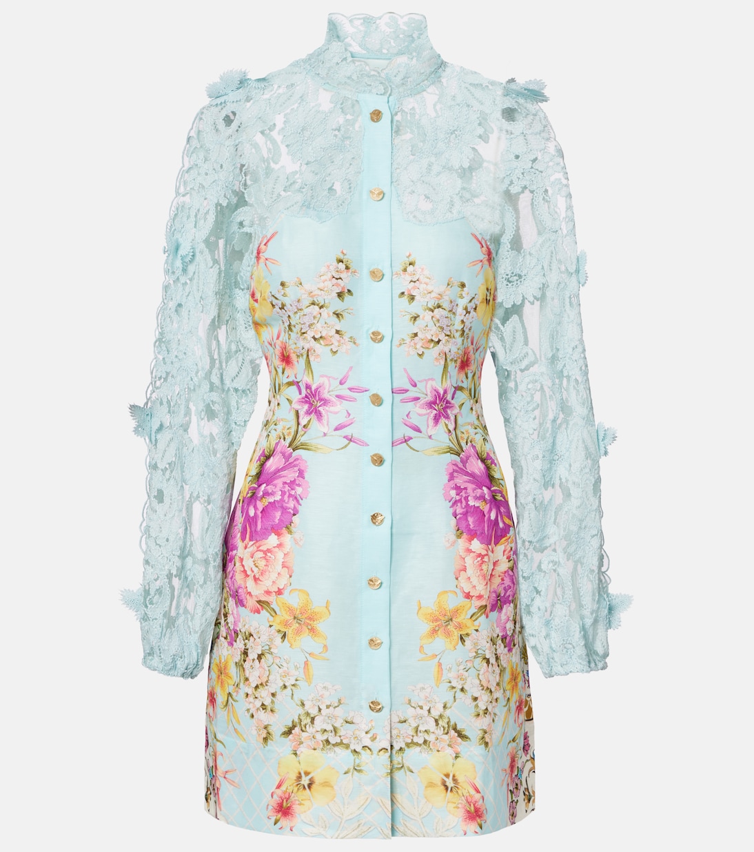 Embellished lace-trimmed linen and silk minidress | Camilla