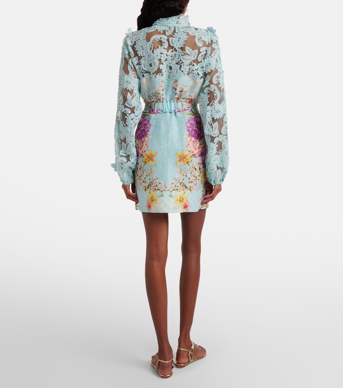 Embellished lace-trimmed linen and silk minidress | Camilla