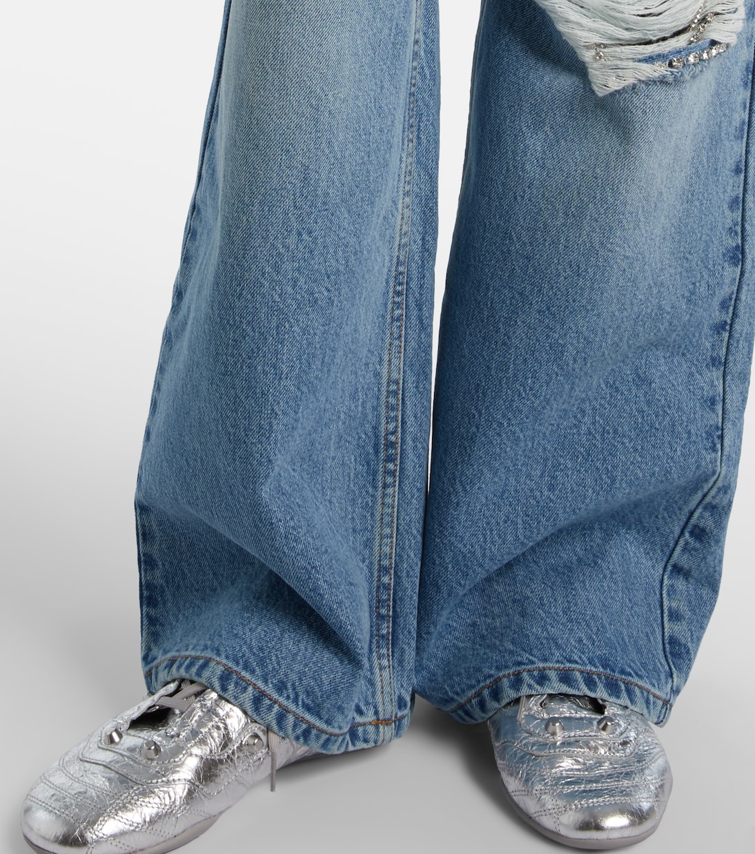 Distressed embellished wide-leg jeans | Area