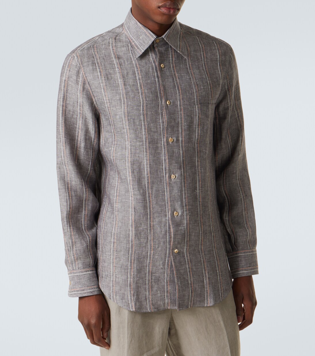 Camicia in lino gessato | Brunello Cucinelli