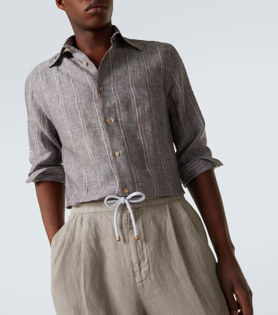 Camicia in lino gessato | Brunello Cucinelli