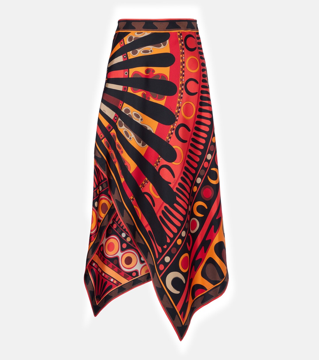 Soleil asymmetric silk twill midi skirt | Pucci