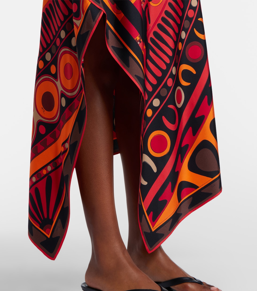 Soleil asymmetric silk twill midi skirt | Pucci