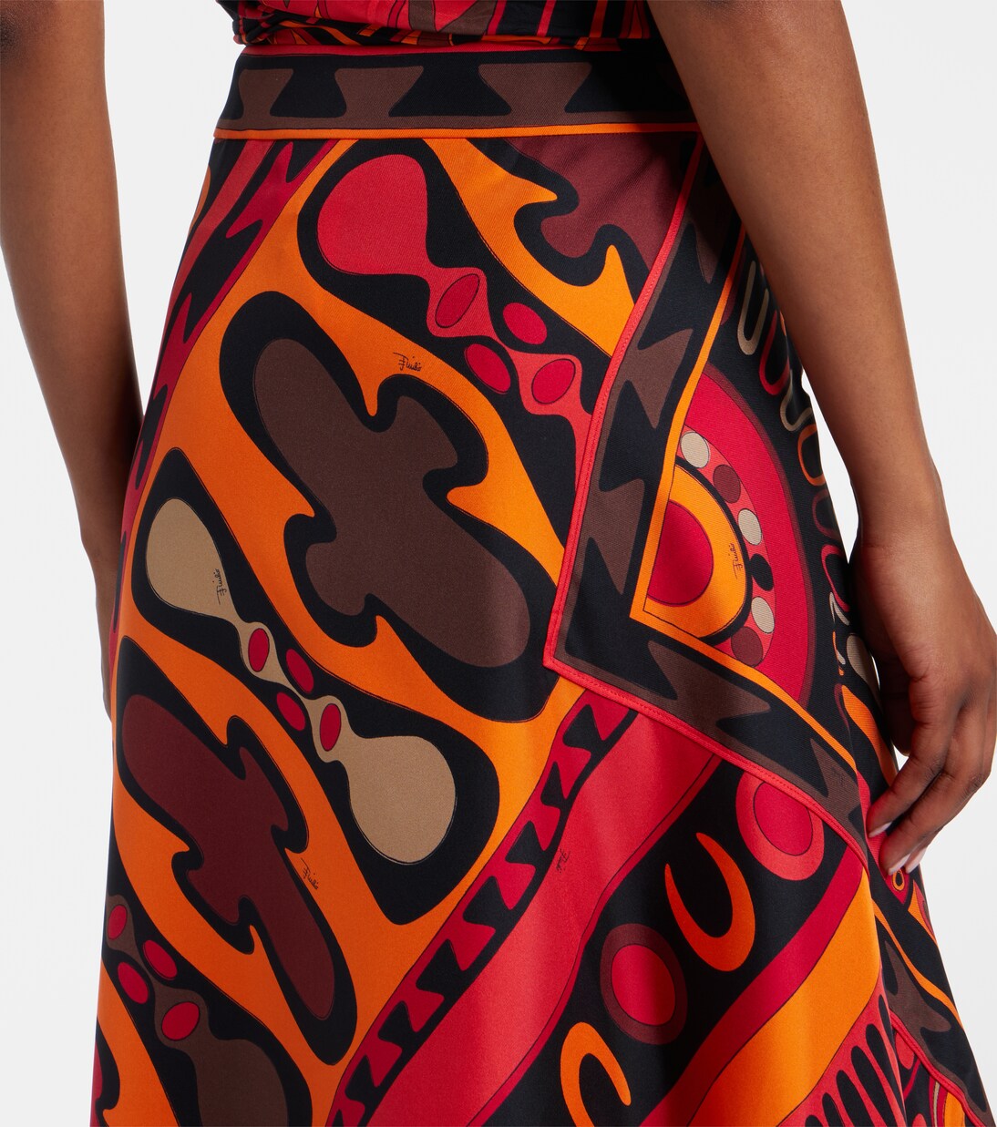Soleil asymmetric silk twill midi skirt | Pucci
