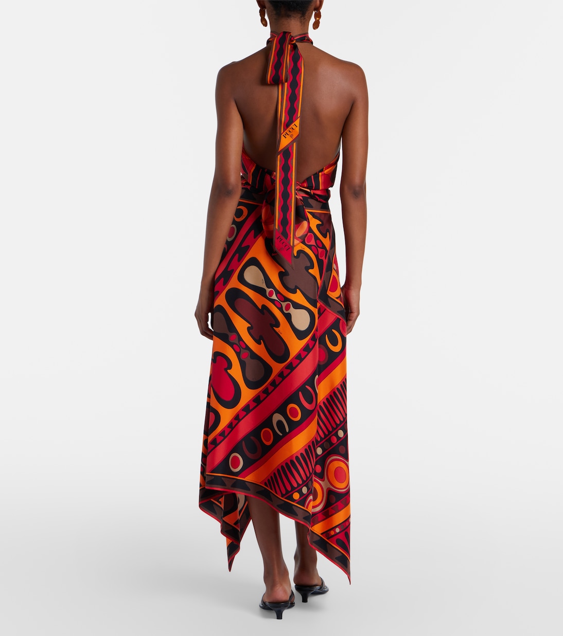 Soleil asymmetric silk twill midi skirt | Pucci