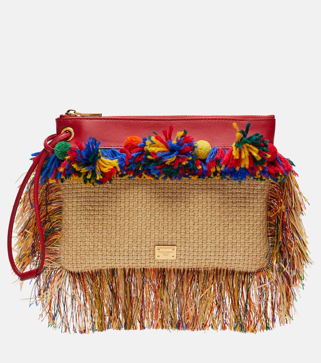 Fringed woven leather-trimmed pouch | Dolce&Gabbana