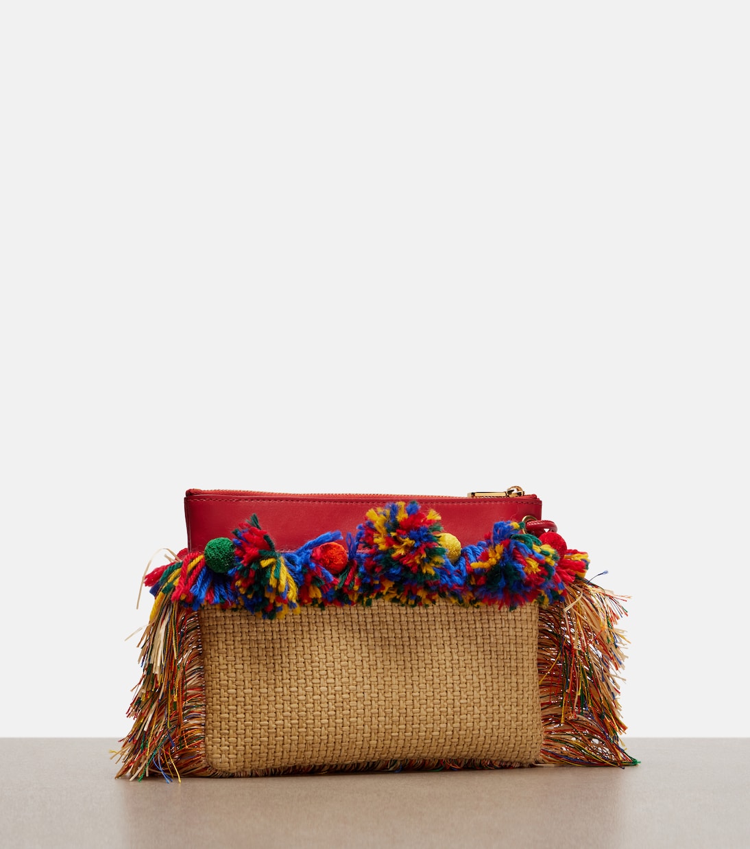 Fringed woven leather-trimmed pouch | Dolce&Gabbana