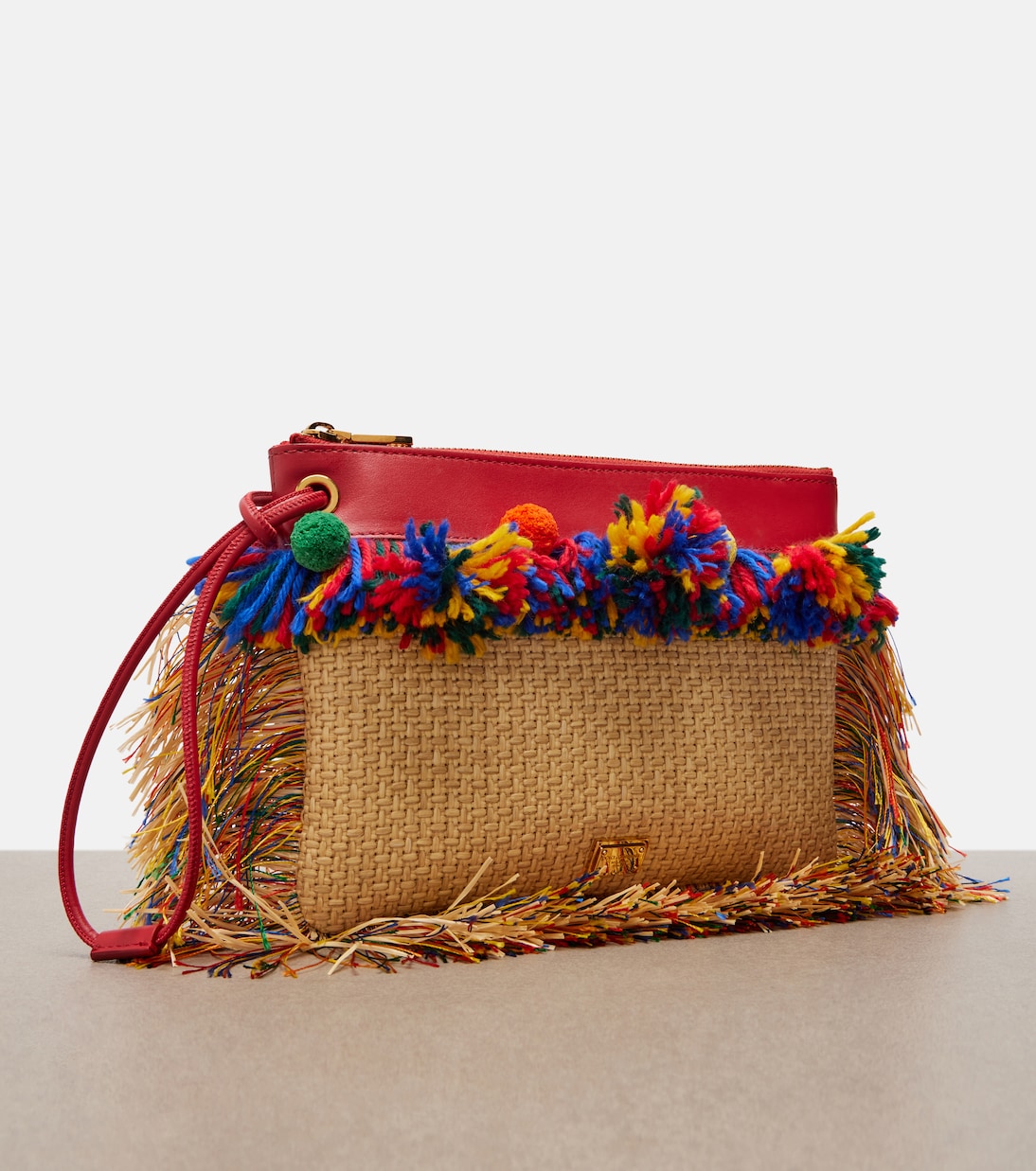 Fringed woven leather-trimmed pouch | Dolce&Gabbana