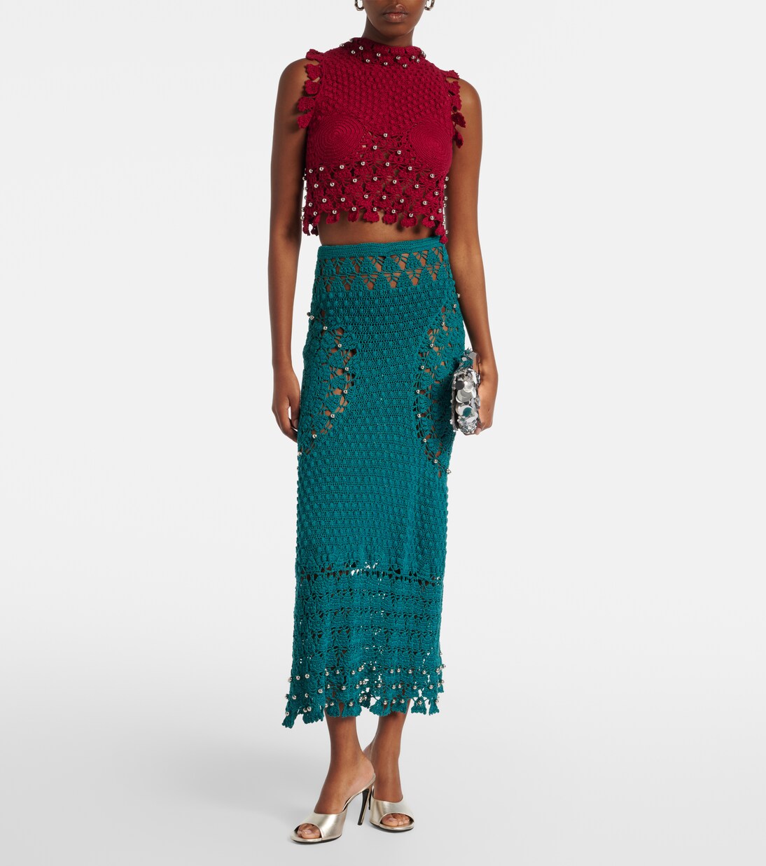 Embellished crochet cotton midi skirt | Rabanne