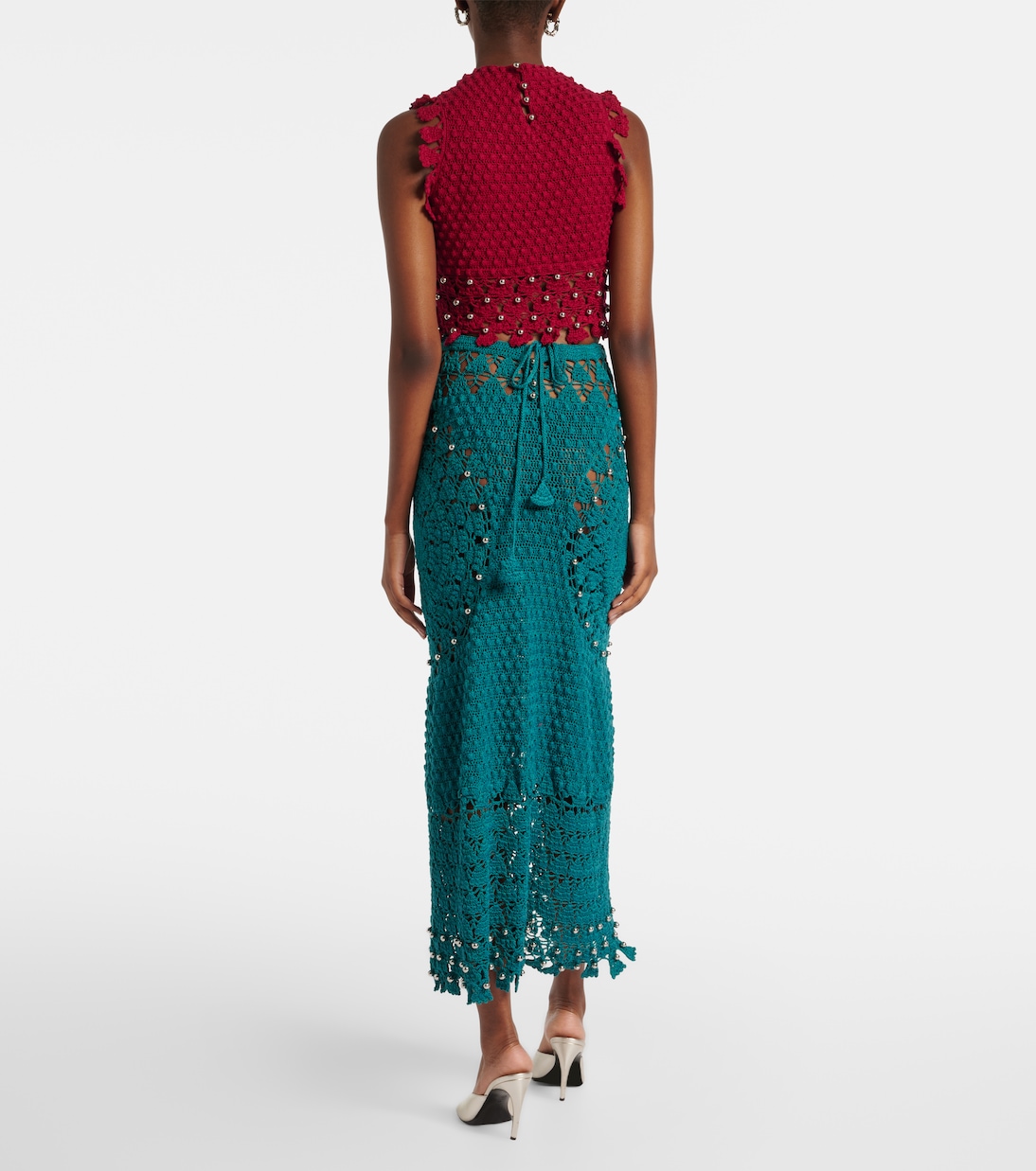 Embellished crochet cotton midi skirt | Rabanne