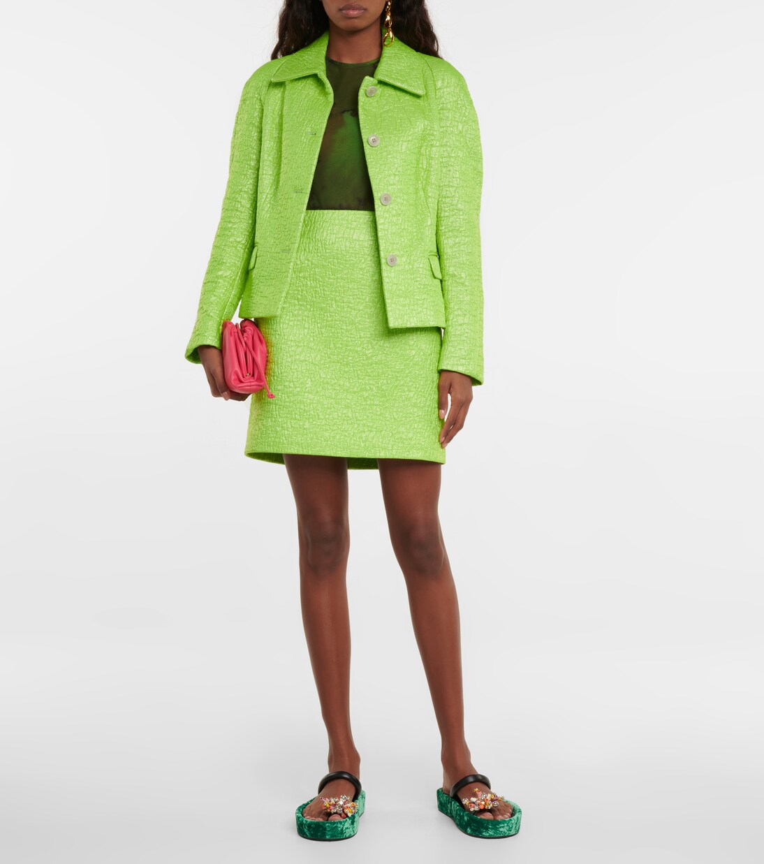 Minifalda en jacquard de tiro alto | Dries Van Noten