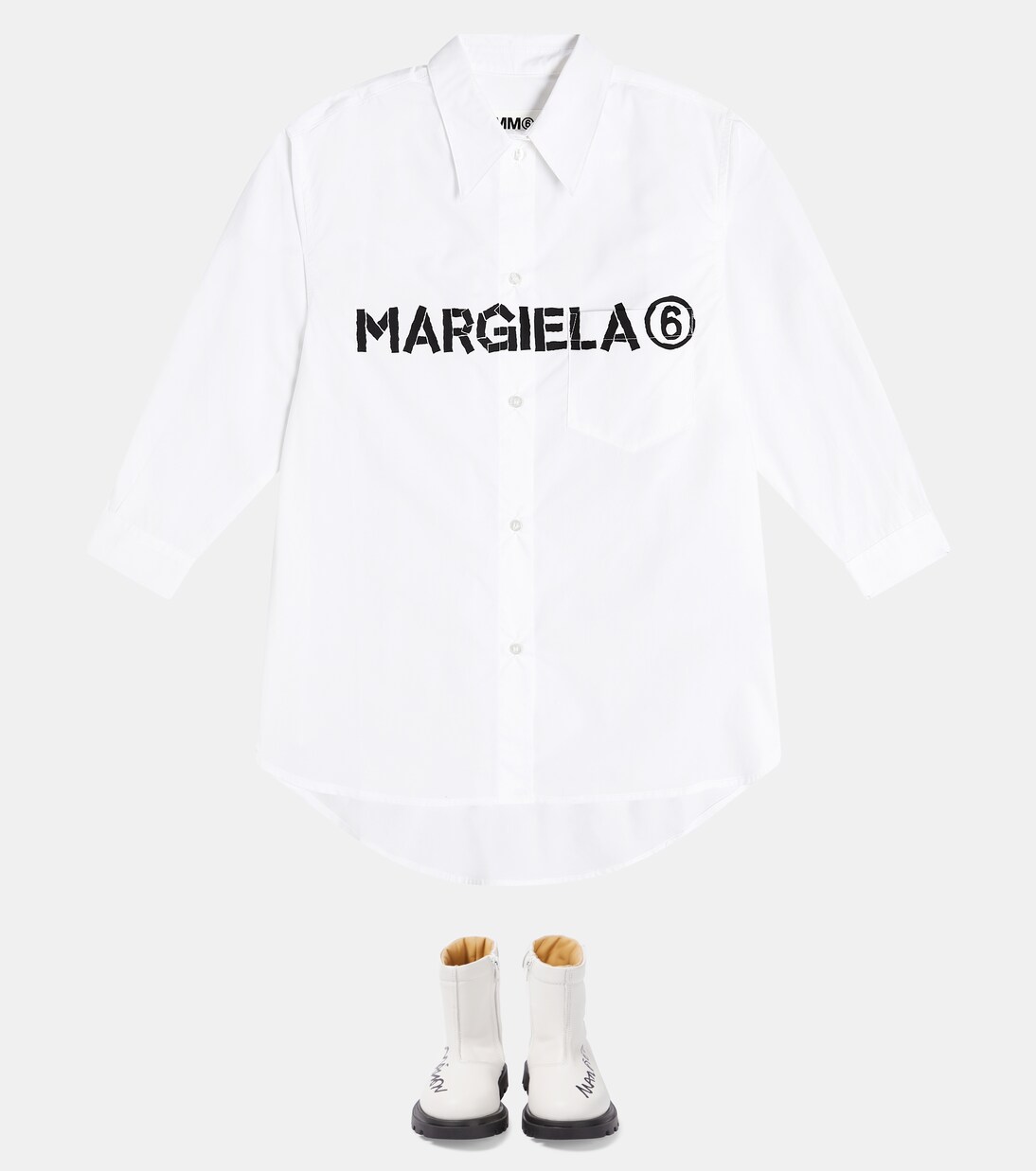 Logo cotton shirt dress | MM6 Maison Margiela Kids