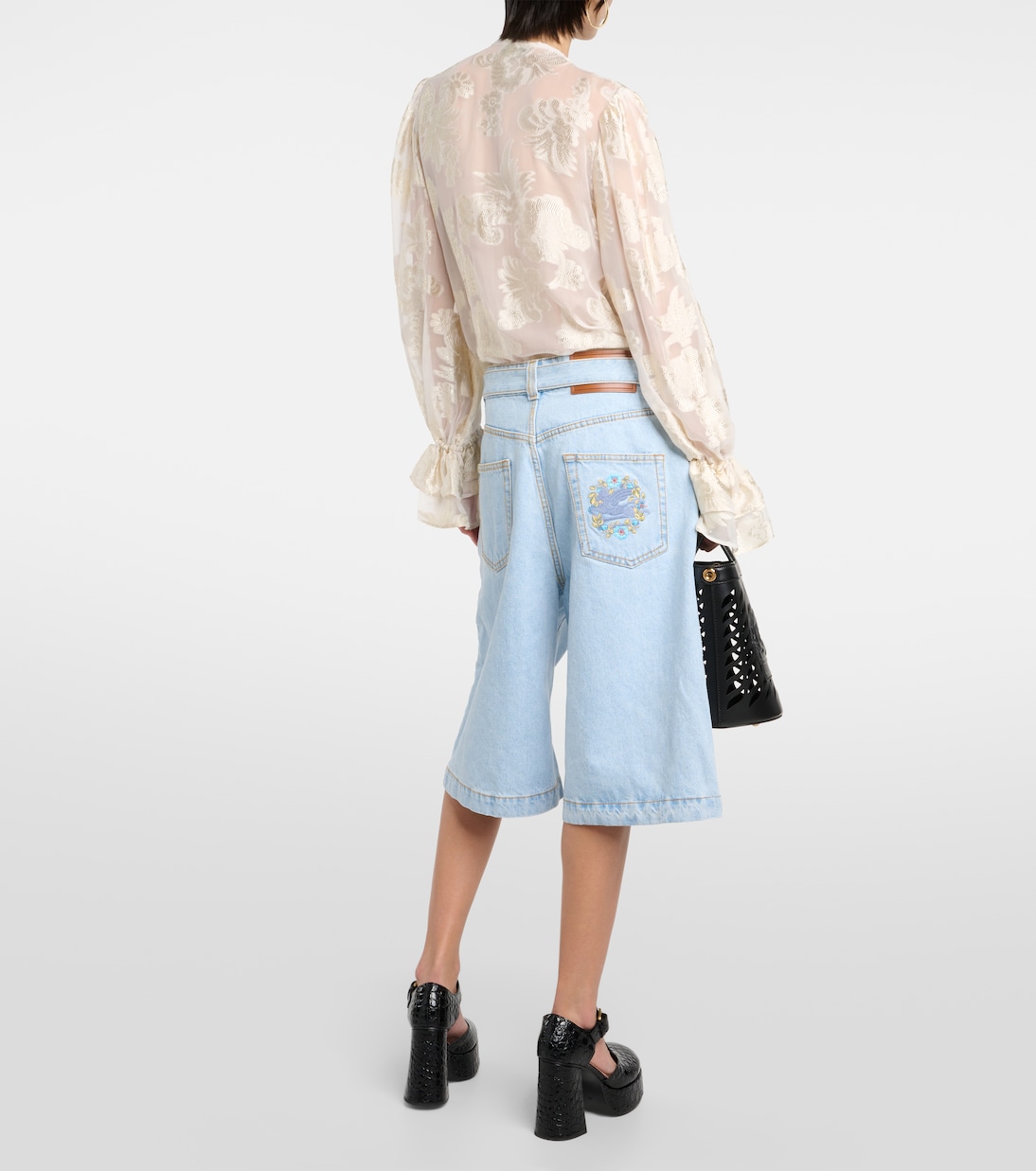 Embroidered denim shorts  | Etro