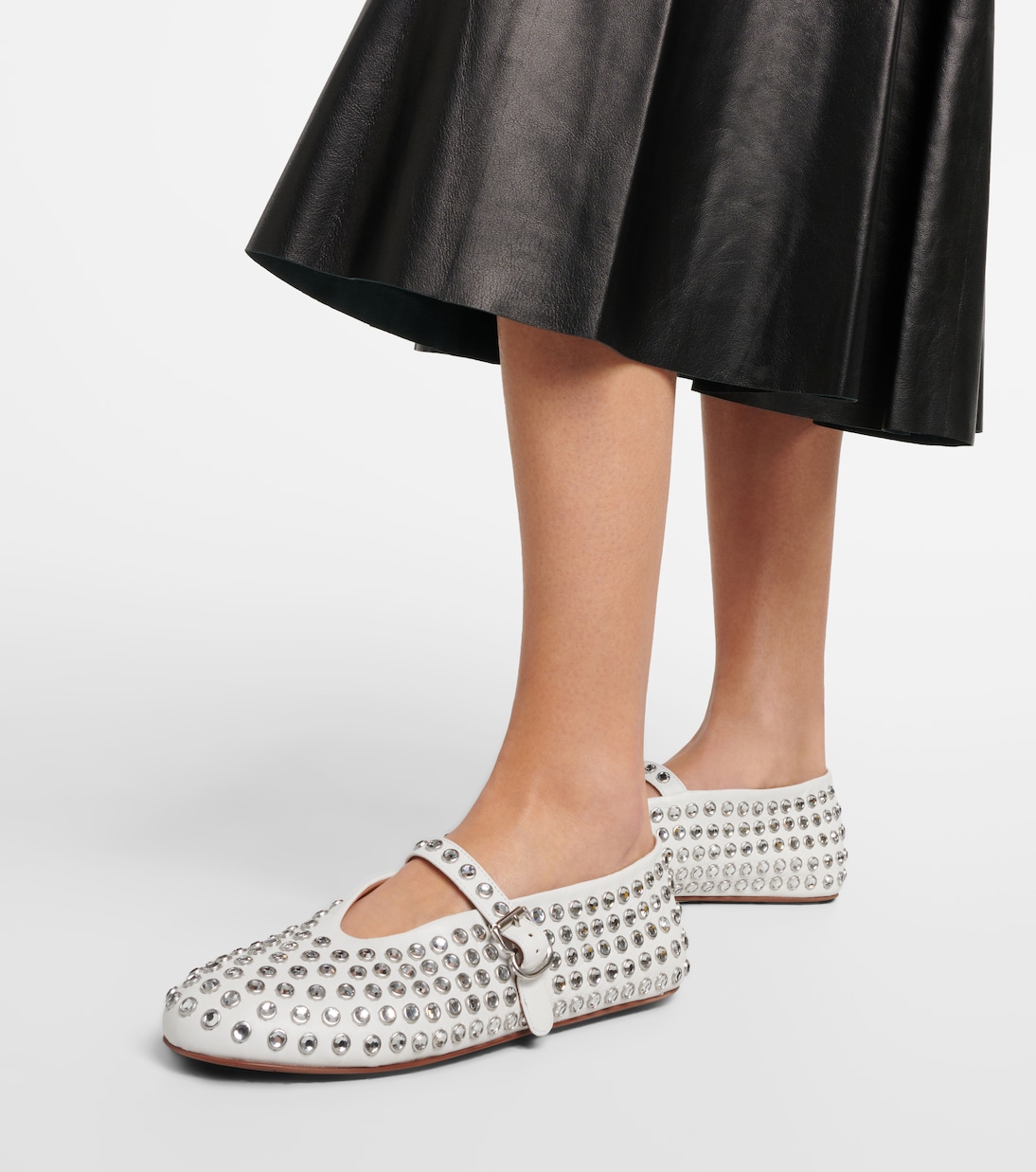 Crystal-embellished leather ballet flats | Alaïa