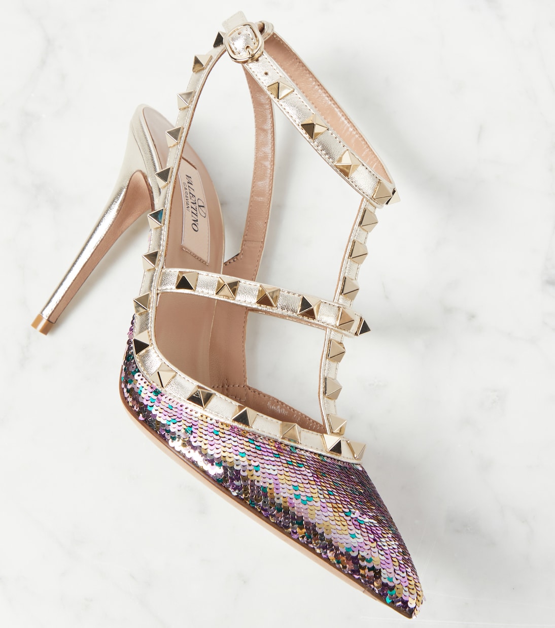 Verzierte Pumps Rockstud 100 mit Metallic-Leder | Valentino Garavani