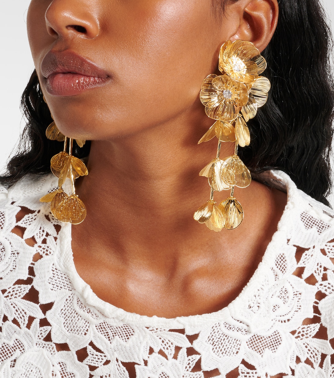 Embellished gold-plated clip-on earrings | Self-Portrait