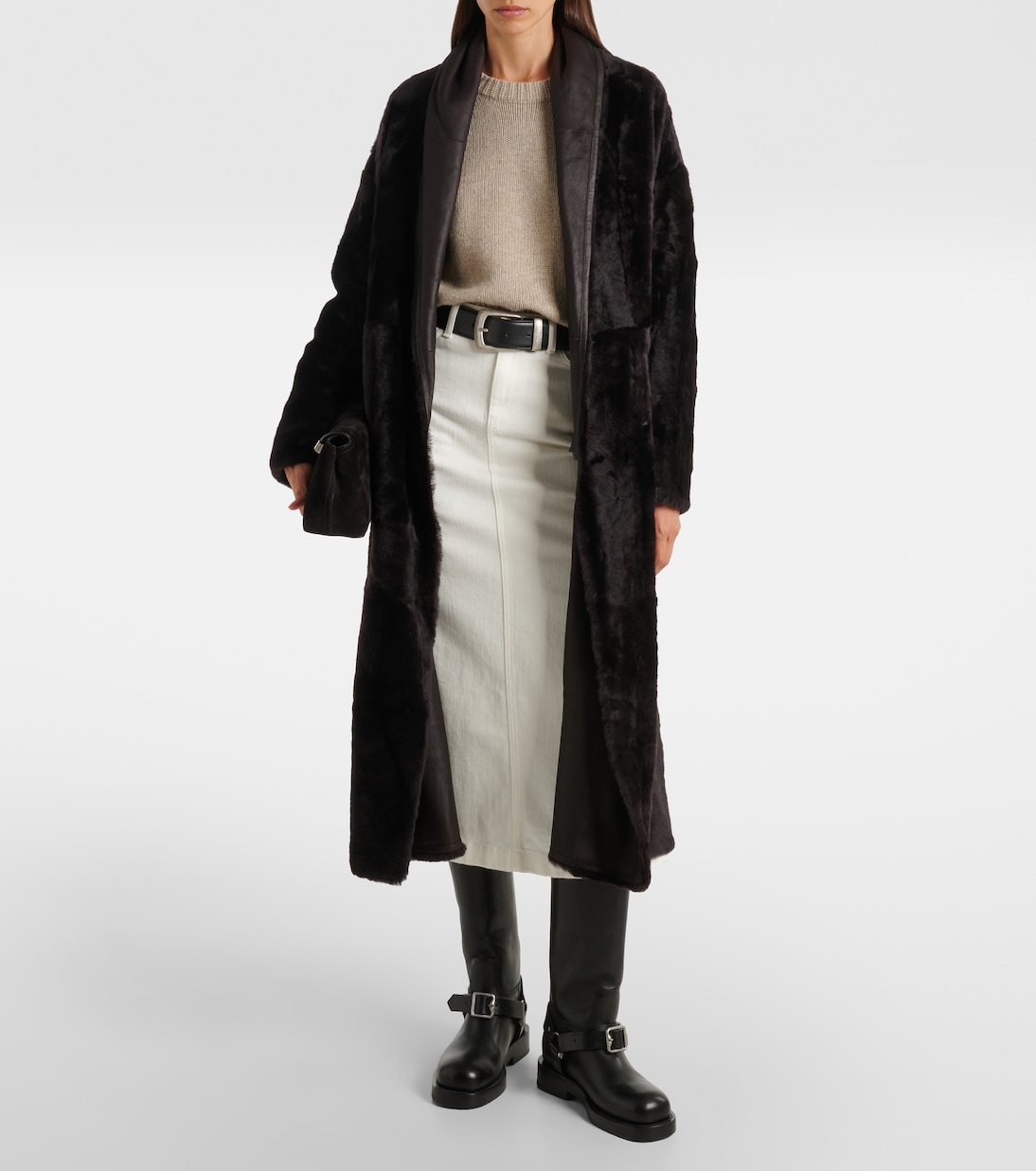 Leather-trimmed shearling coat | Yves Salomon