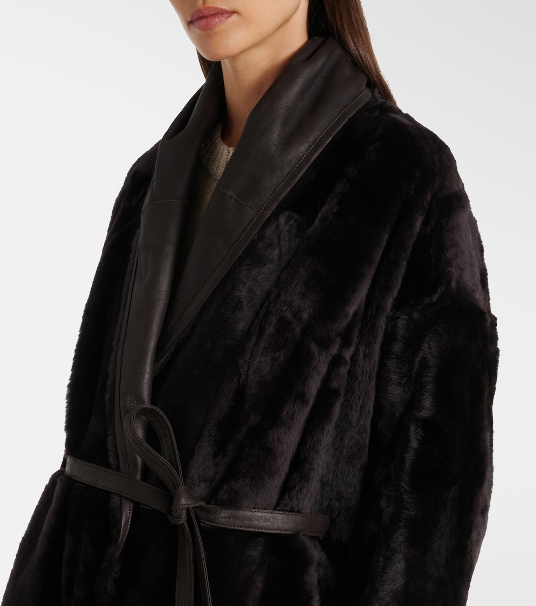 Leather-trimmed shearling coat | Yves Salomon