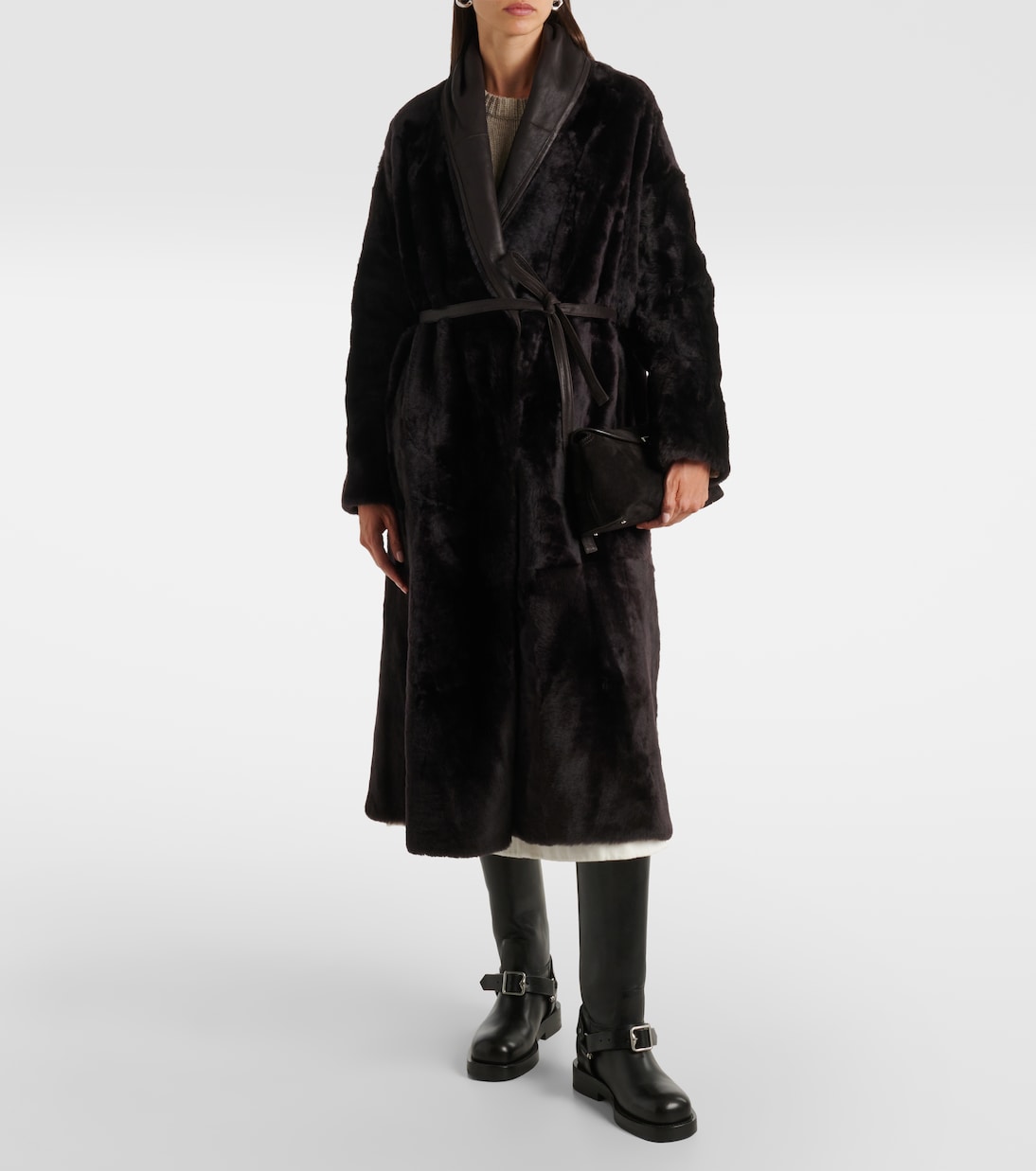 Leather-trimmed shearling coat | Yves Salomon