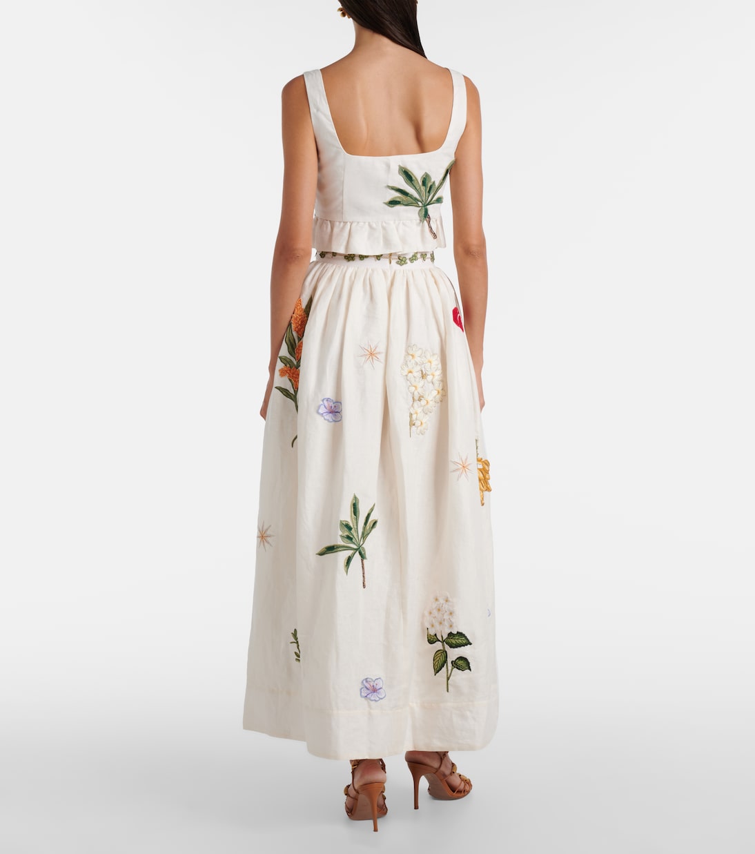 Bestickter Maxirock Tangelo aus Leinen | Agua by Agua Bendita